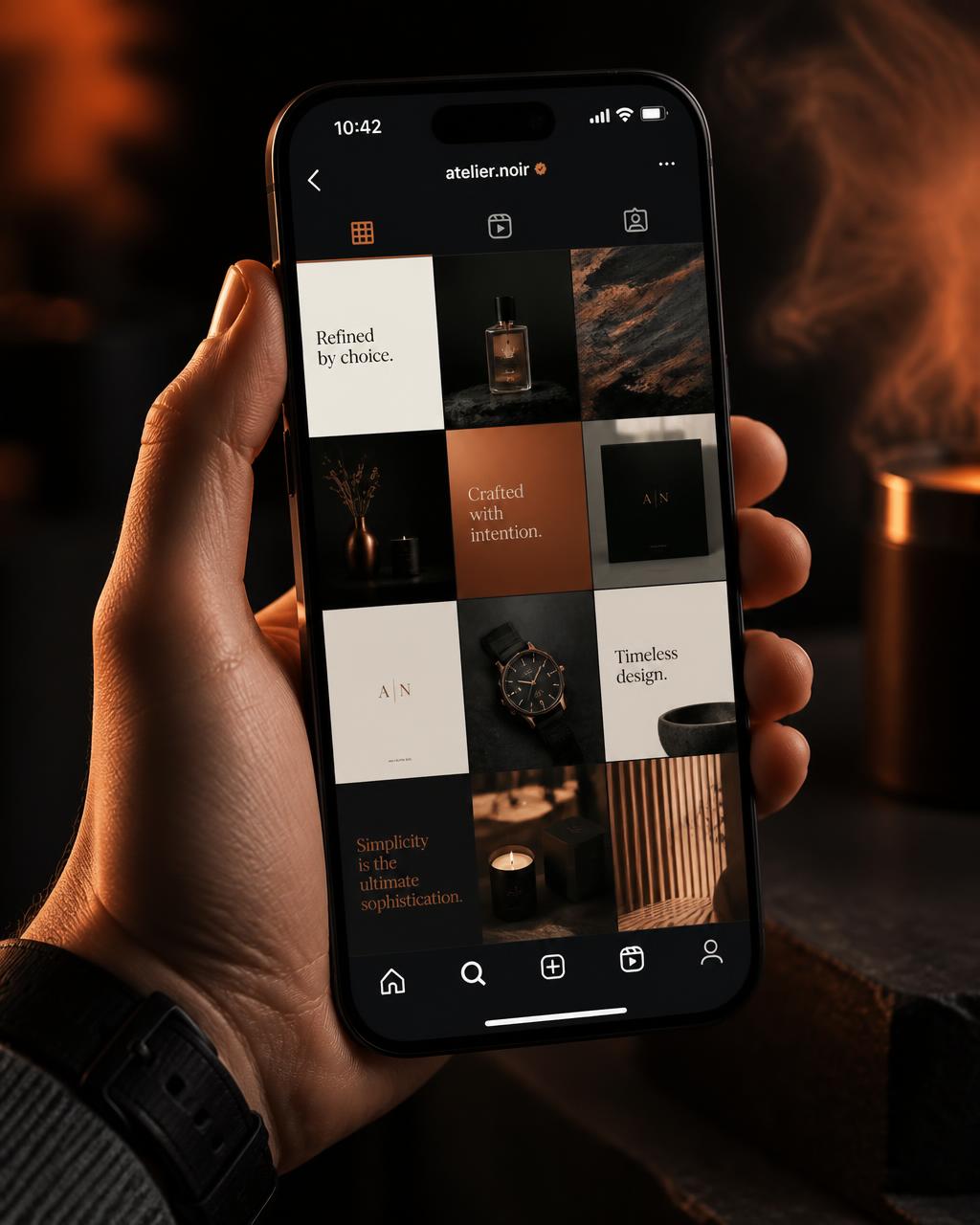 Phone showing a curated social media grid