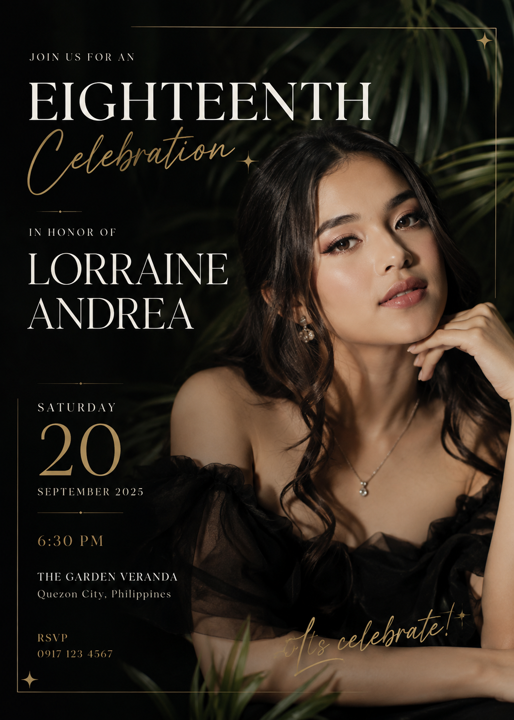Eighteenth Celebration Noir — debut invitation design