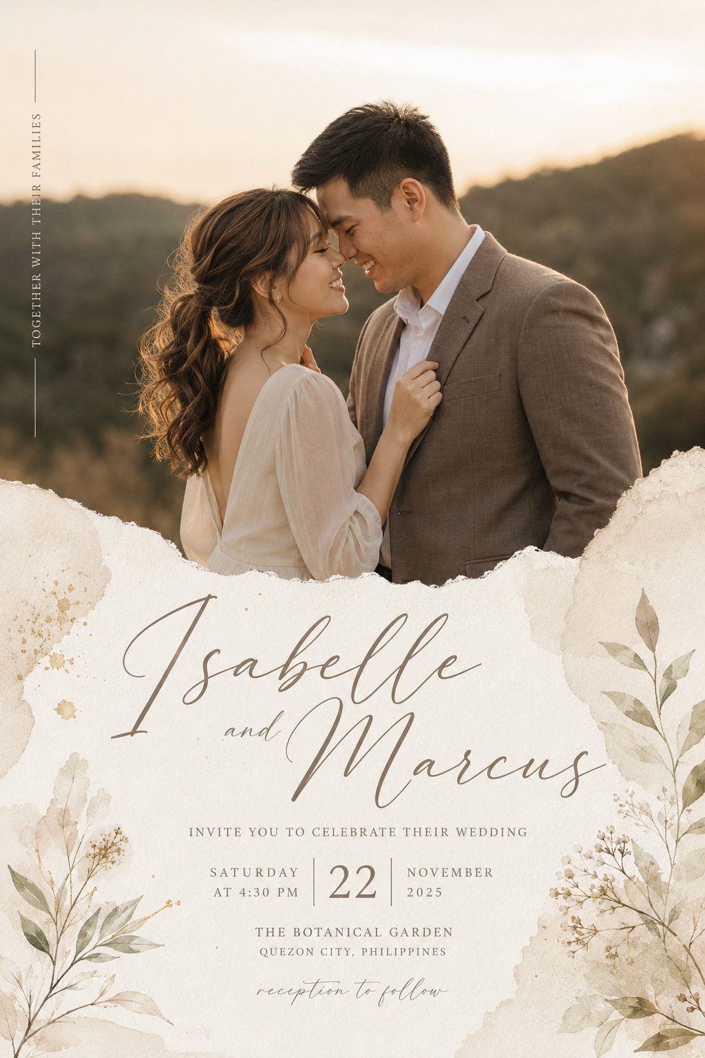 Torn Paper Botanical — wedding invitation design