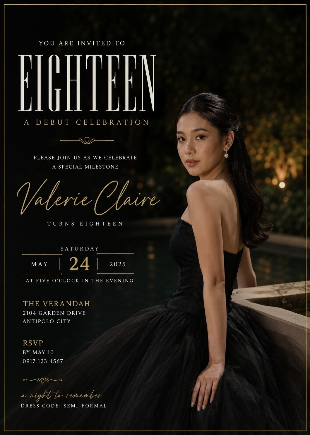 Black Tie Debut — debut invitation design