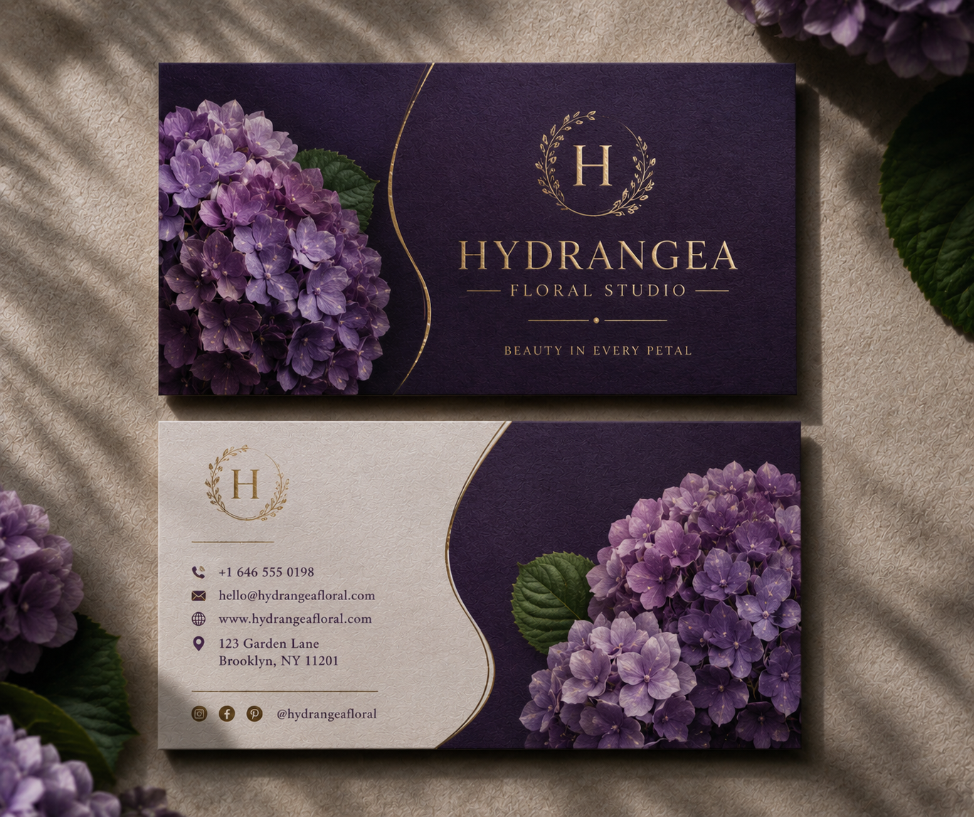 Hydrangea Floral Studio — Plum Edition business card design