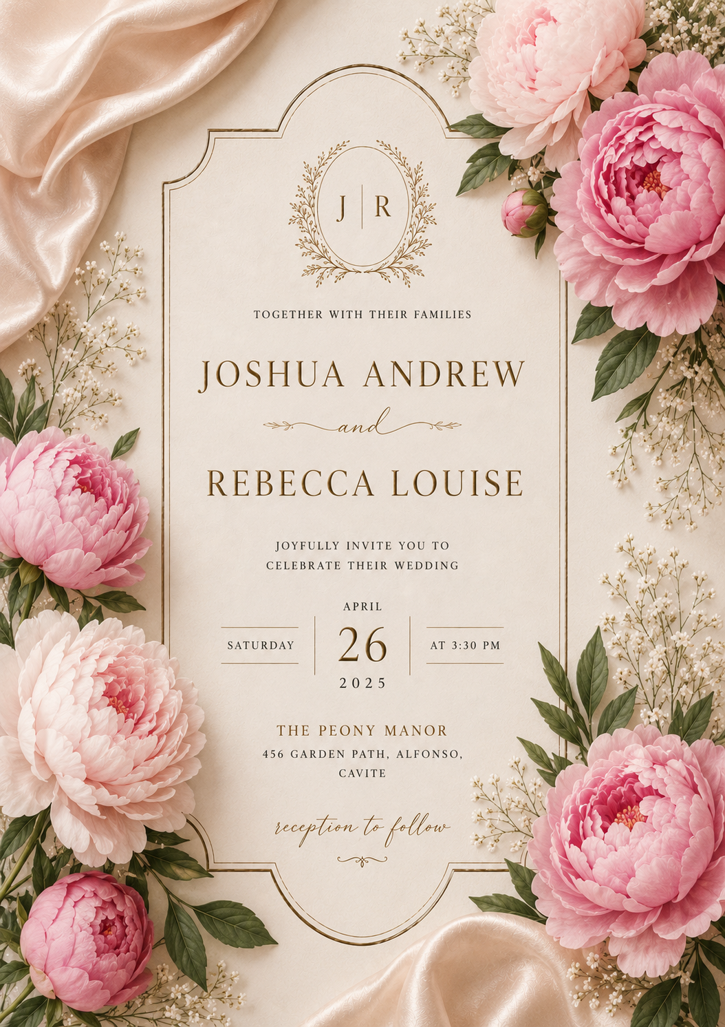 Peony Manor in Gold — wedding invitation design