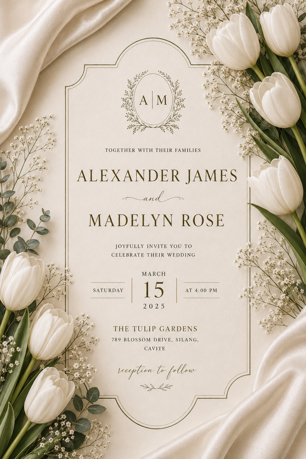 Ivory Tulip Monogram — wedding invitation design