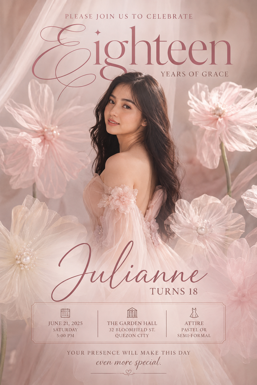 Eighteen Years of Grace — debut invitation design
