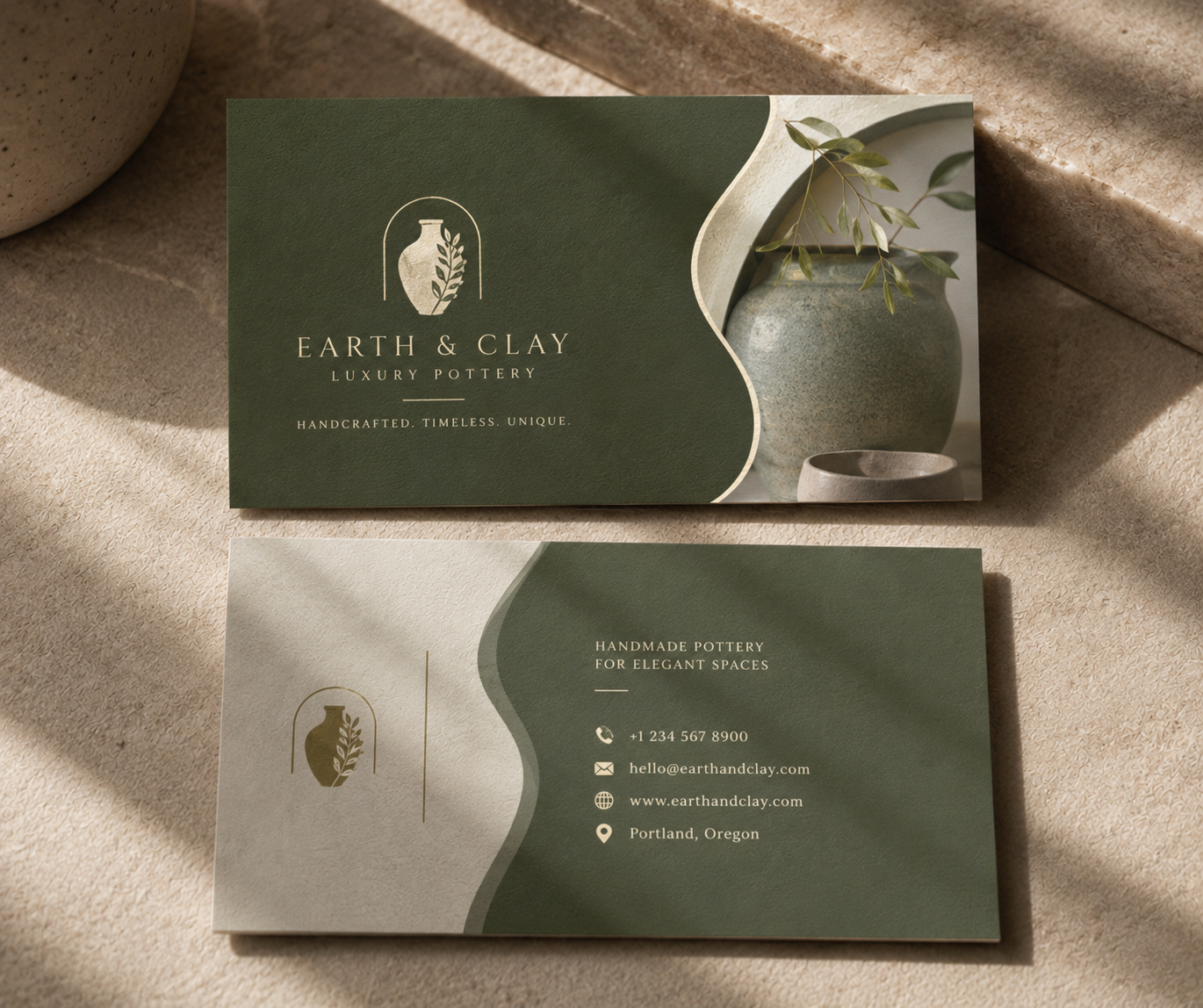 Earth & Clay Luxury Pottery business card design