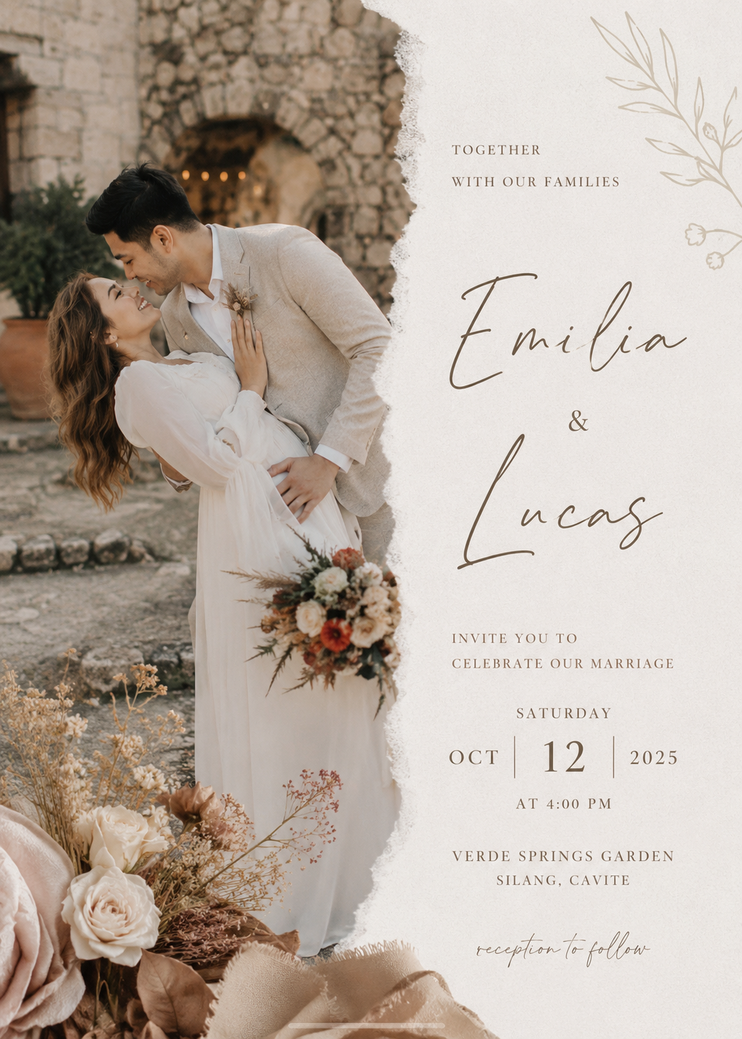 Rustic Split Botanical — wedding invitation design