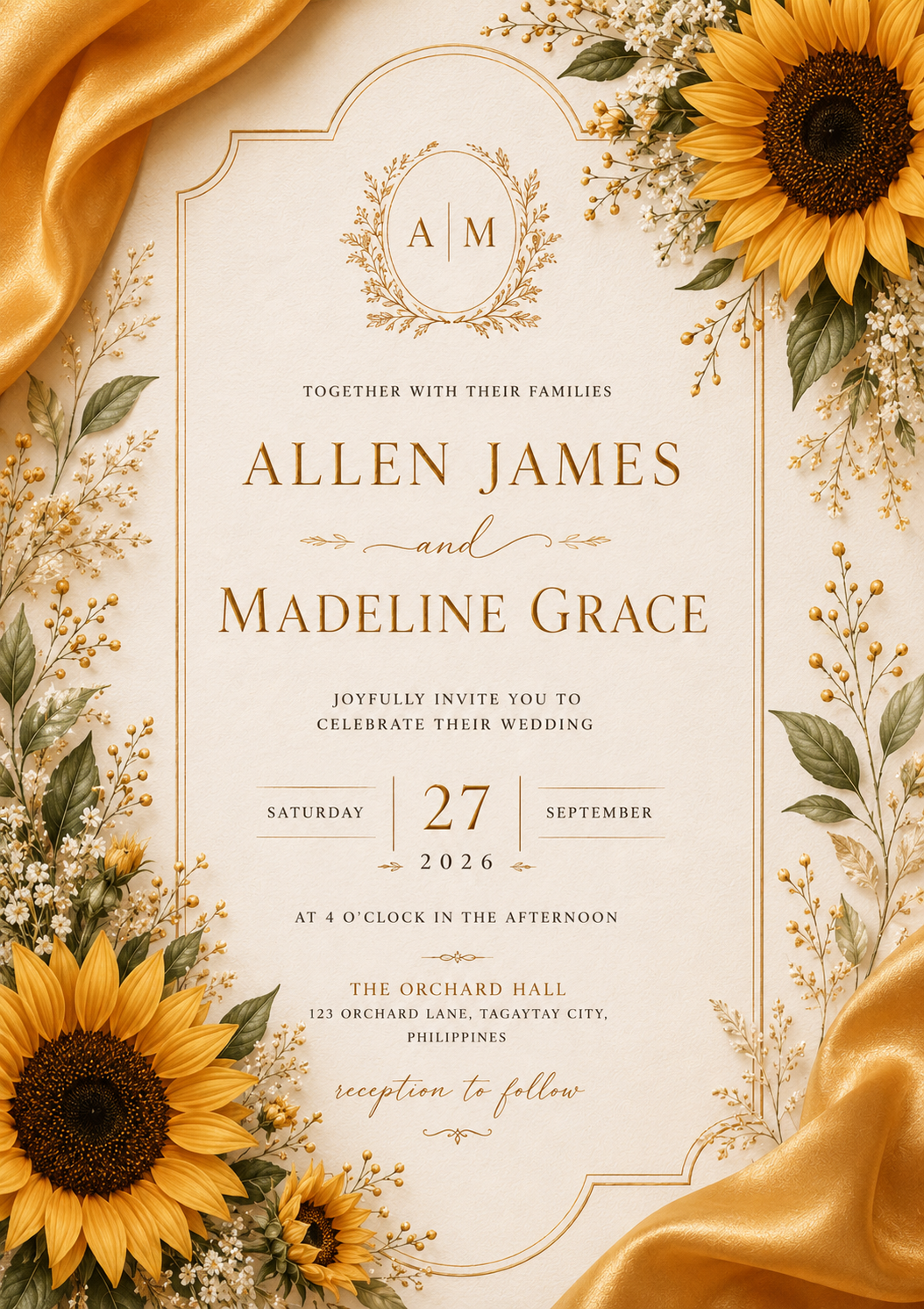 Sunflower Gold Crest — wedding invitation design