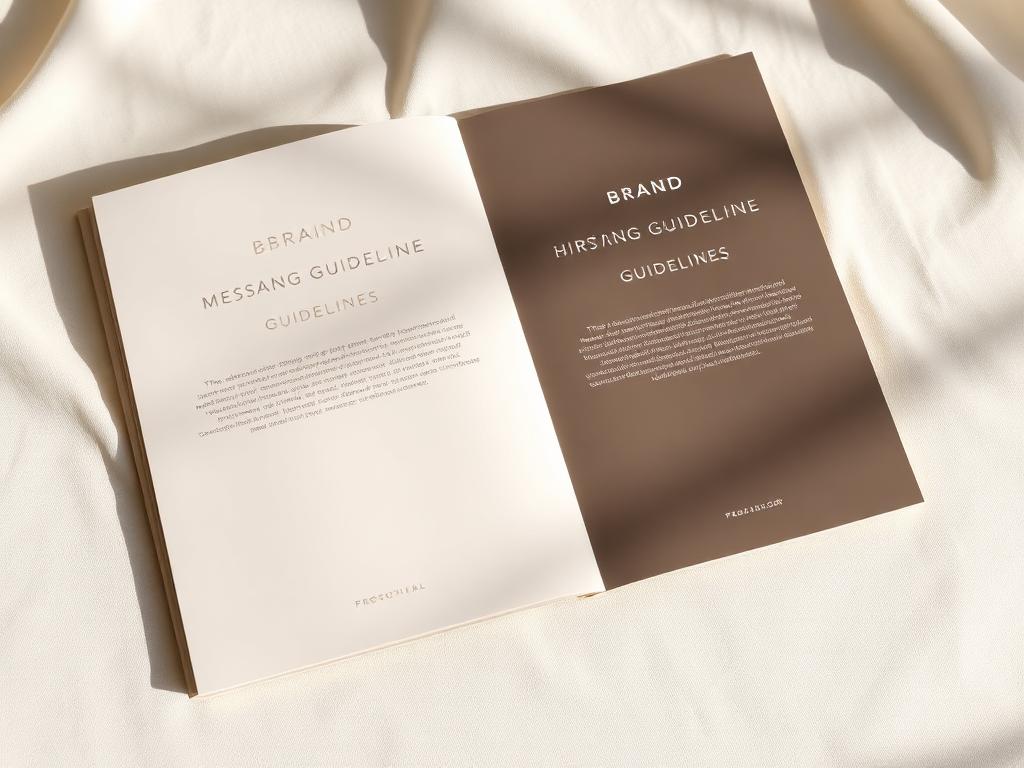 Brand messaging guidelines booklet on cream linen