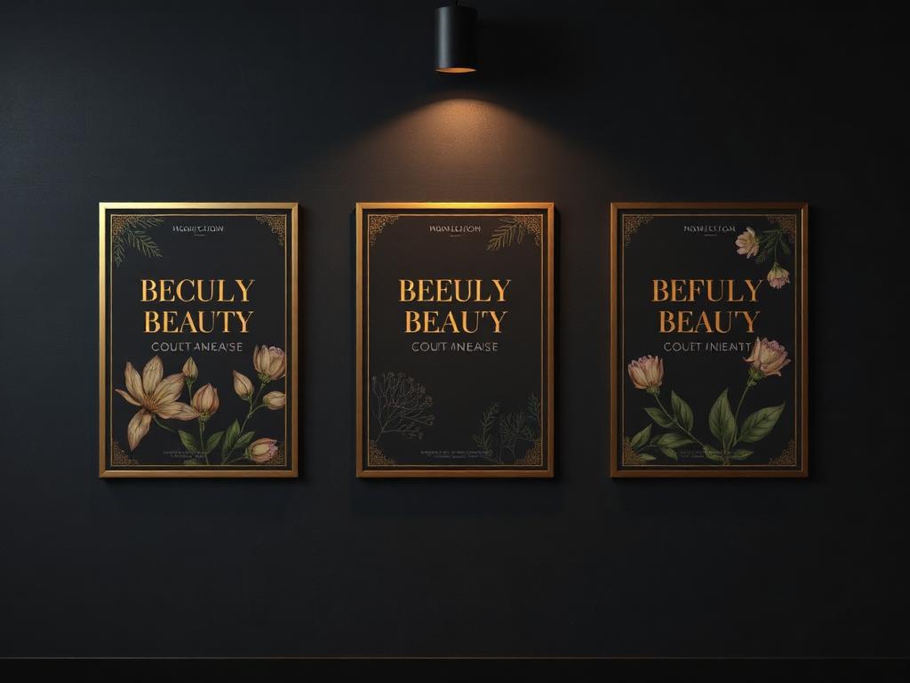 Gold and charcoal campaign posters on a studio wall